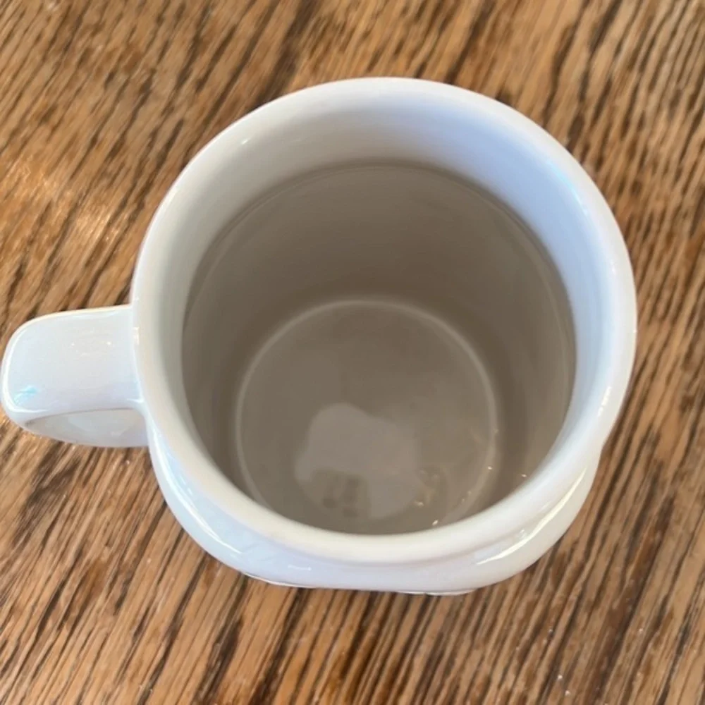 VINTAGE ANTHROPOLOGIE WHITE CERAMIC PEACE MUG WITH HANDLE